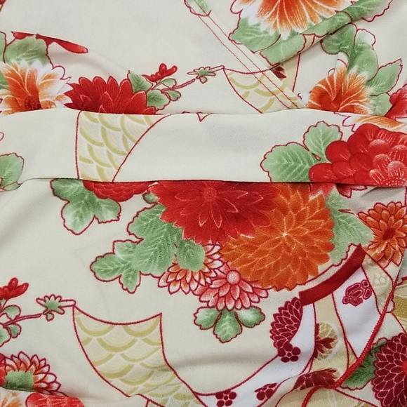 Charlotte Russe Large Cream with Red Flowers V-neck Short Sleeve Floral Top - Picture 6 of 6